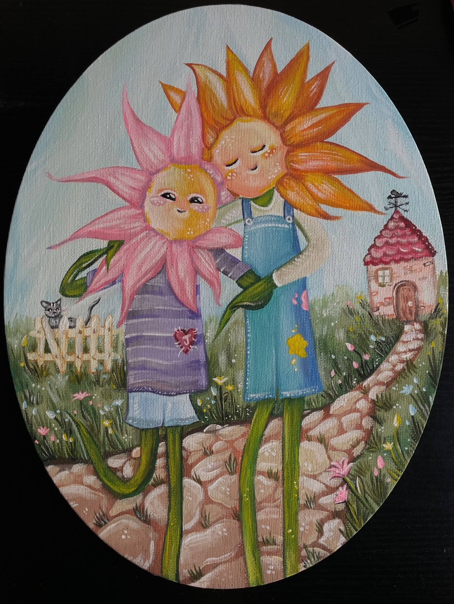 Flower-headed friends in a garden
